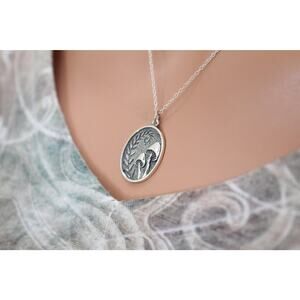 Sterling Silver Etched Mushrooms with Fern Charm Necklace